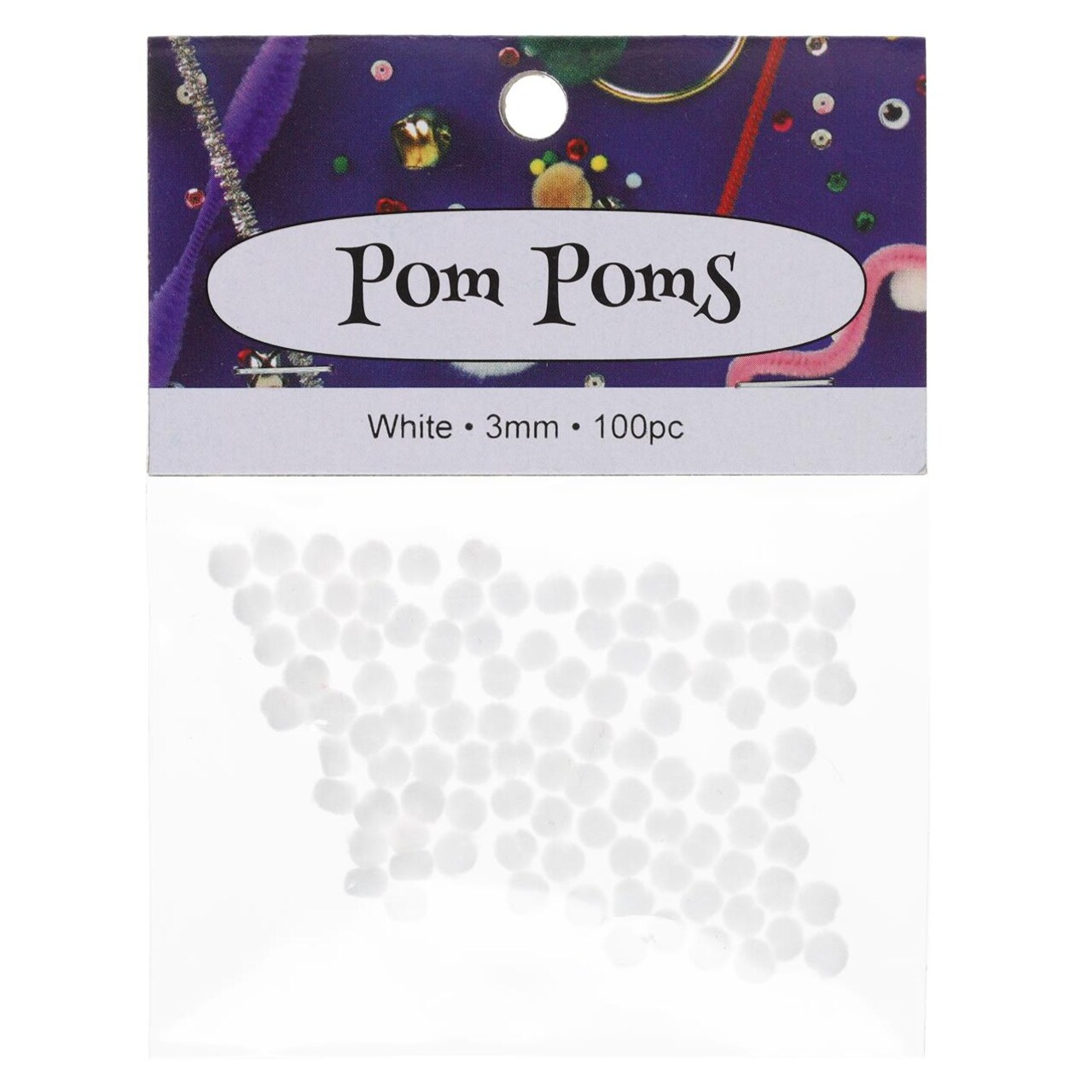 PA Essentials Pom Pom Balls 3mm 100pc White – Arts and Crafts Supplies, Puff Balls for DIY Projects, Pompoms for Crafting, Pom Pom Decorations, Kids Craft Accessories